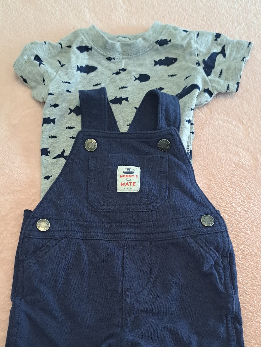 Carter's Navy Blue Toddler Overalls Set with Fish Tee